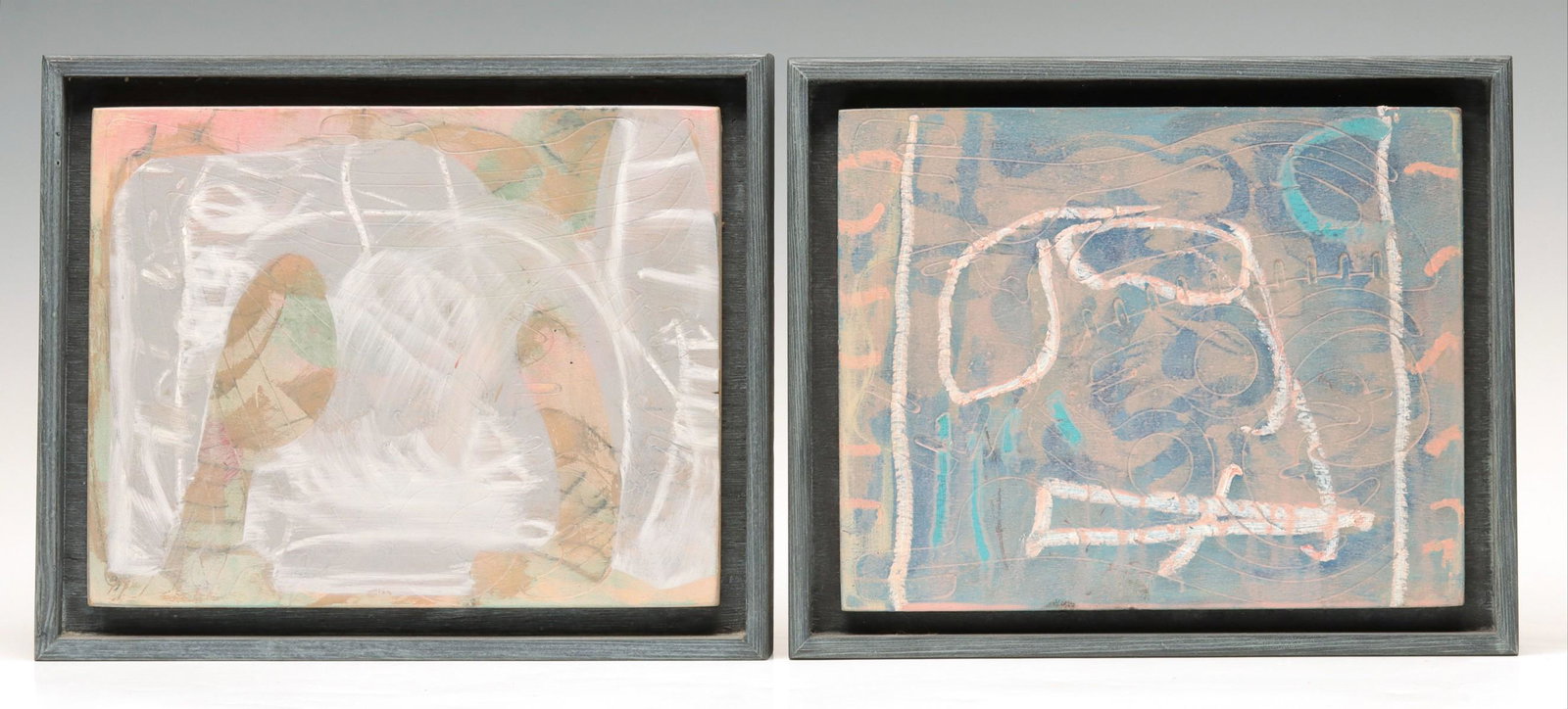 DAVID TABORN (BRITISH BORN 1947) OIL ON CANVAS (2): David Taborn (American 20th/21st Century) JIG SAW I and JIG SAW IV 1997 Each mixed media work with incised detail is signed, dated and described verso as being oil on canvas. Each board measures 7.25 