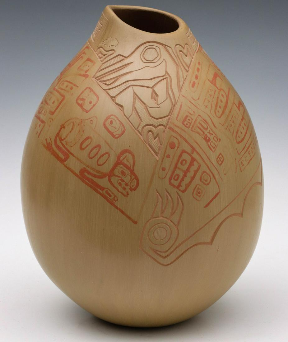 A CARVED AND SLIP PAINTED VASE ATTRIBUTED JODY FOLWELL (1 of 10)