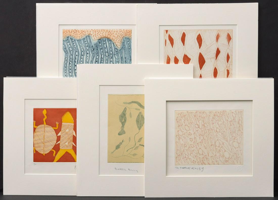 FIVE PENCIL SIGNED PRINTS BY ABORIGINAL AUSTRALIANS (1 of 18)