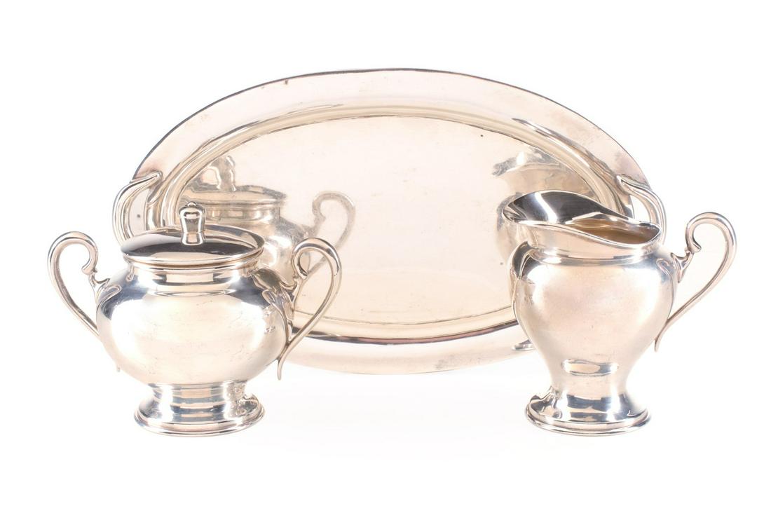 AN ARTIST SIGNED MEXICAN SILVER CREAMER SUGAR ON TRAY (1 of 10)