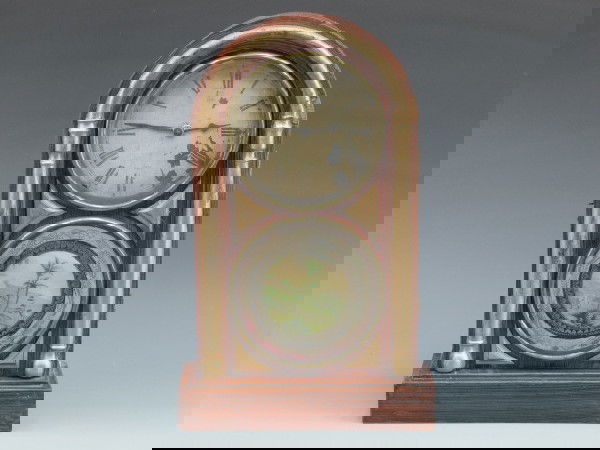 A SETH THOMAS GRAIN PAINTED COTTAGE CLOCK: T/S, pendulum, no key, measures 17 x 10.75 x 4.5 inches, repainted columns.