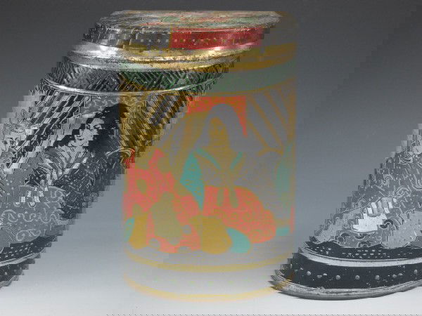 VICTORY-V GUMS & LOZENGES, STORE COUNTER TIN: 7" x 4 1/2" x4" , asian motif, hinged lid.