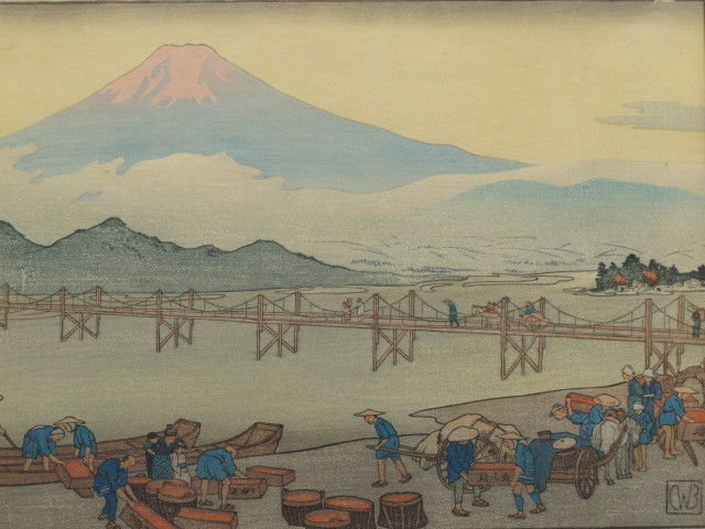 CHARLES BARTLETT (1840 - 1960) COLOR WOODBLOCK: A fine pencil signed color woodblock in the Japanese tradition by this English born artist. Titled in the plate IWABUCHI 1916, signed in red medium lower left below the image, a red seal near the sign