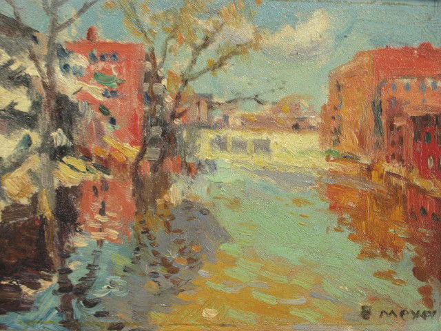 ERNEST FREDERICK MEYER (1863-1952) OIL ON ACADEMY BOARD: Untitled, signed 'E. Meyer' in lower right corner. Board measures 8 x 5.75 inches, 8 x 10 inch frame.