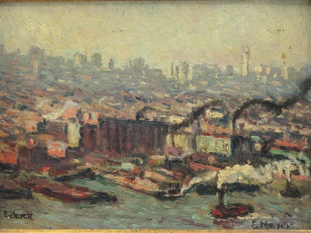 ERNEST FREDERICK MEYER (1863-1952) OIL ON ACADEMY BOARD: Untitled. Signed lower left corner 'E. Meyer.' Board measures 5.75 x 8 inches, 10.5 x 8.75 inch frame.