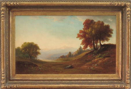 BENJAMIN CHAMPNEY (1817-1907) OIL ON CANVAS: A beautiful oil on canvas fall landscape in the White Mountains of New Hampshire, Mt. Chocorua in the distant view. Signed lower left and dated 1864. A preserved note of the period now mounted on the