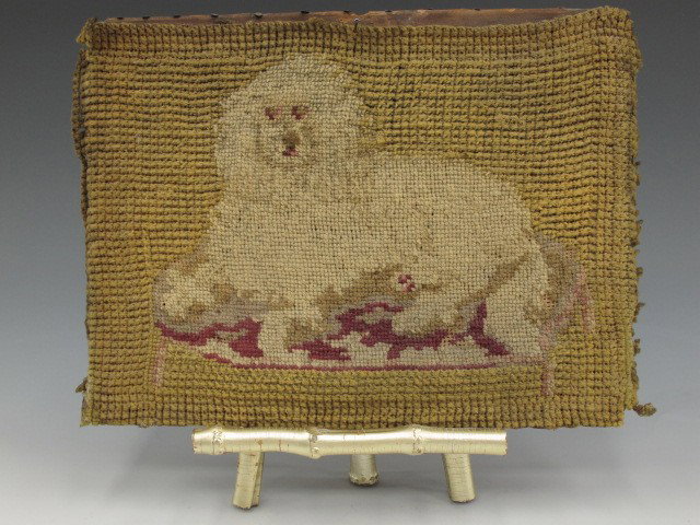 NEEDLEPOINT PICTURE OF A POODLE: Circa 19th Century, measures 7.5 x 10 inches.