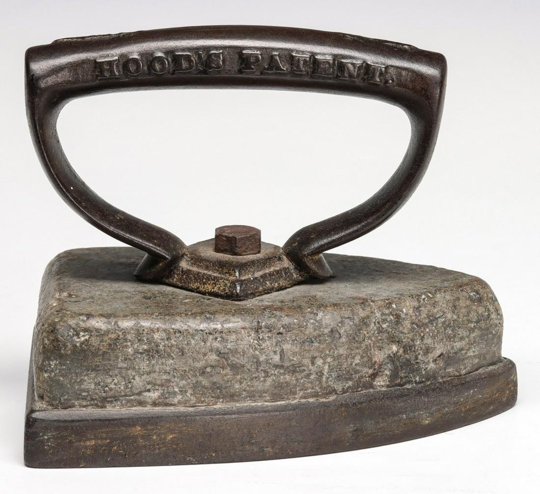 HOOD'S PATENT SOAP STONE SAD IRON DATED 1867: Measures 4.5 x 6 x 4 inches. We happily provide seamless in-house packing and shipping services on nearly everything we sell. Until further notice, we cannot offer international shipping in-house.