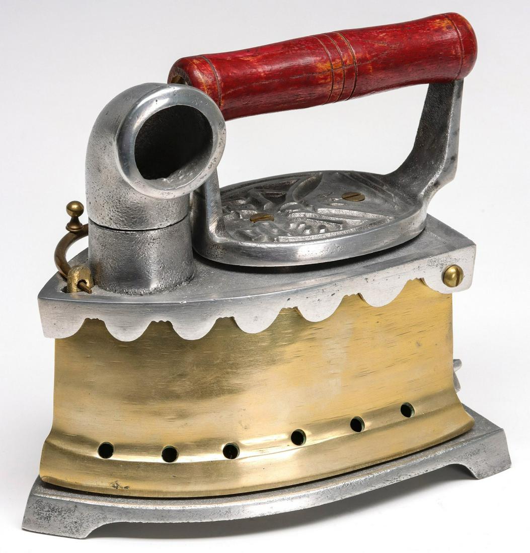 A JAPANESE BRASS CHARCOAL IRON WITH TRIVET (1 of 10)