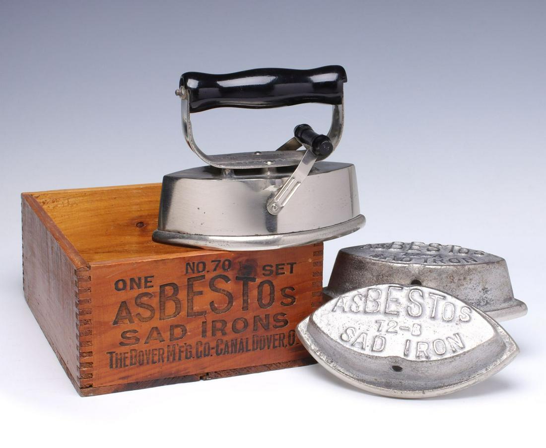 DOVER MFG. CO. ASBESTOS SAD IRON W/CRATE, CA 1900 (1 of 10)