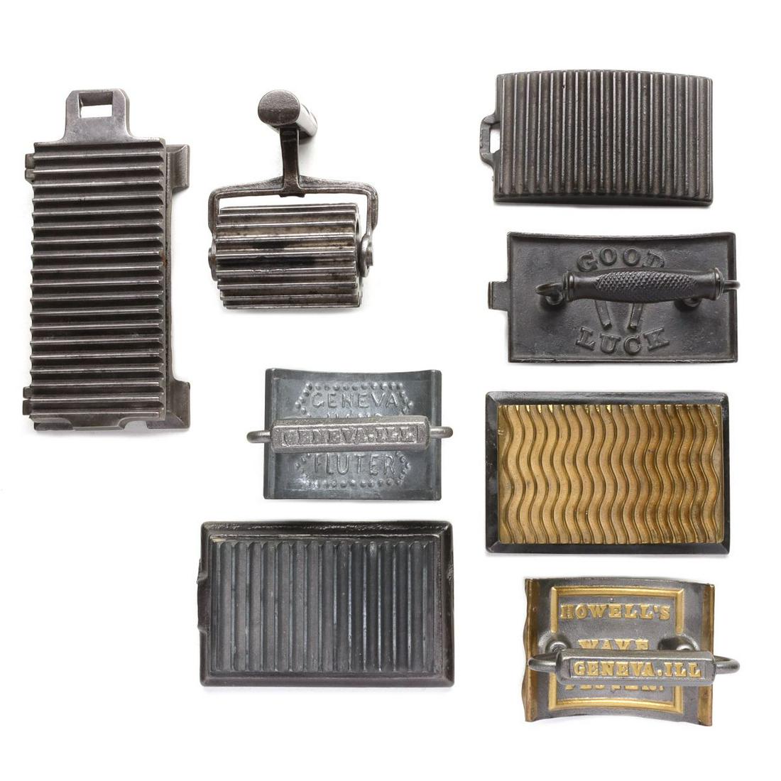 FOUR ANTIQUE HAND-FLUTERS: The two-piece sets as shown. Sizes range from 3.75 x 8.25 x 4 to 5 x 6 x 4 inches. We happily provide seamless in-house packing and shipping services on nearly everything we sell. Until further notice