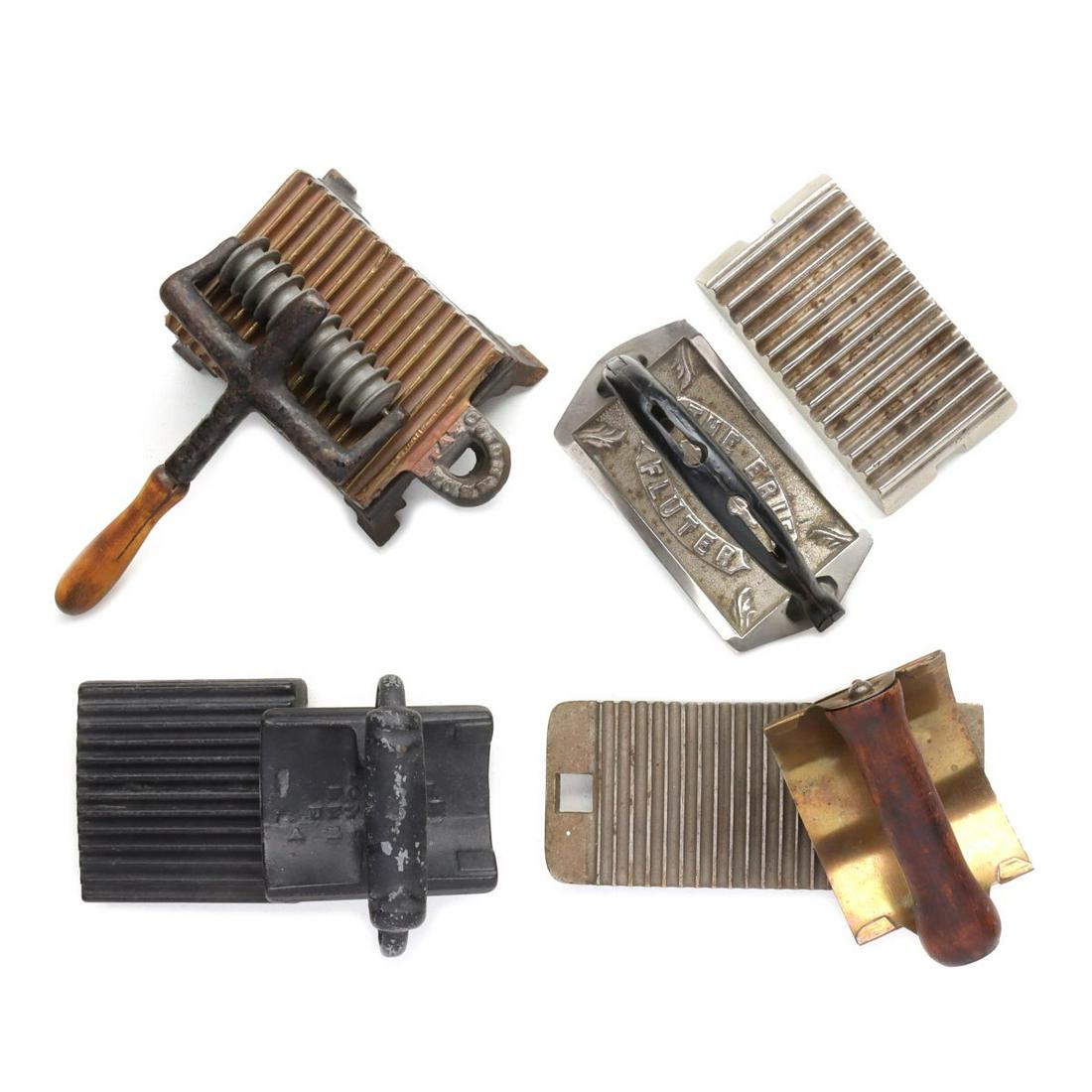 FOUR ANTIQUE HAND-FLUTERS: The two-piece sets as shown. Sizes range from5.5 x 4 x 4 to 4.5 x 5.25 x 3 inches. We happily provide seamless in-house packing and shipping services on nearly everything we sell. Until further notice