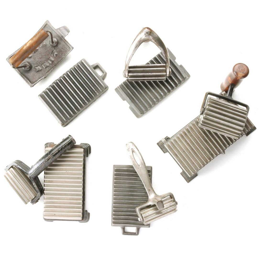 FIVE ANTIQUE HAND-FLUTERS: The two-piece sets as shown. Sizes range from 2.25 x 7 x 3.25 to 6 x 7 x 4 inches. We happily provide seamless in-house packing and shipping services on nearly everything we sell. Until further notice