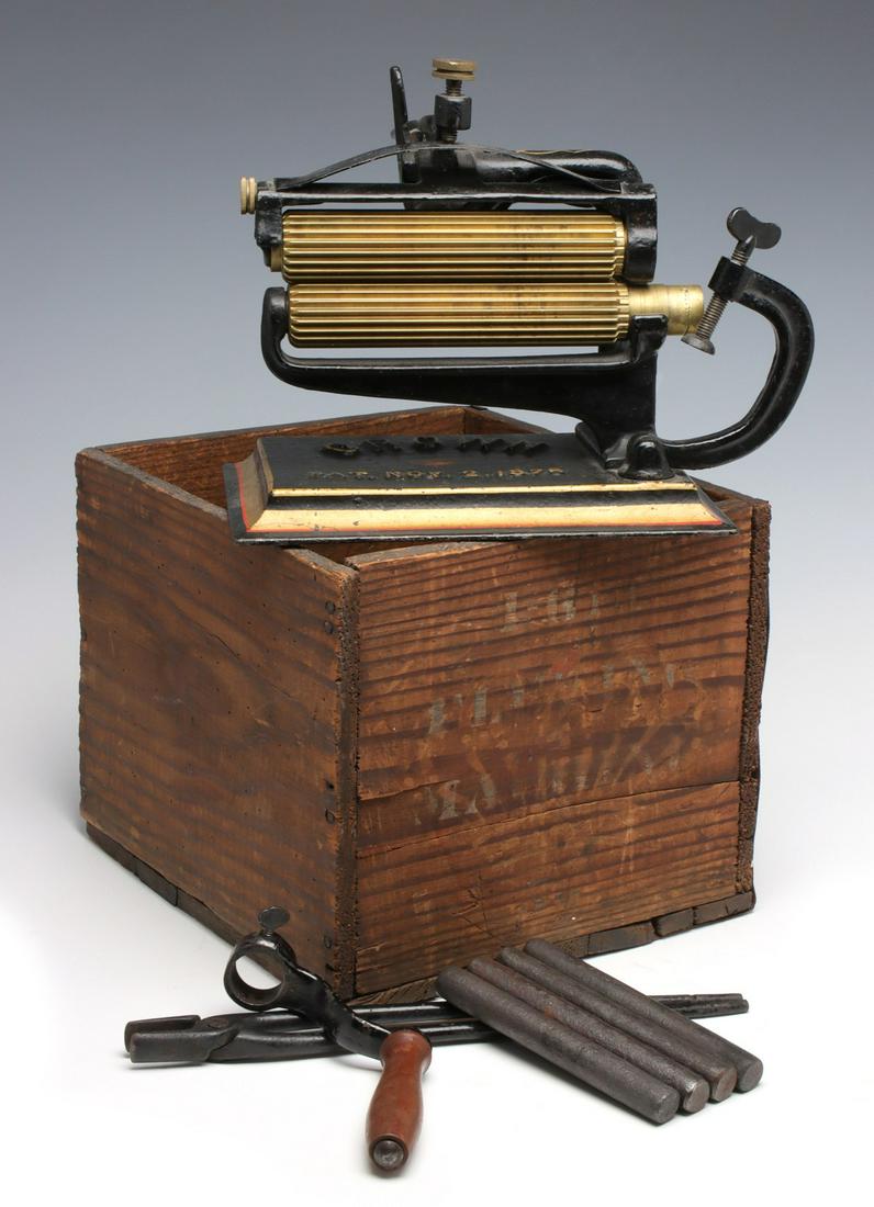 CROWN PLEATING MACHINE W/ CRATE, CIRCA 1875 (1 of 18)