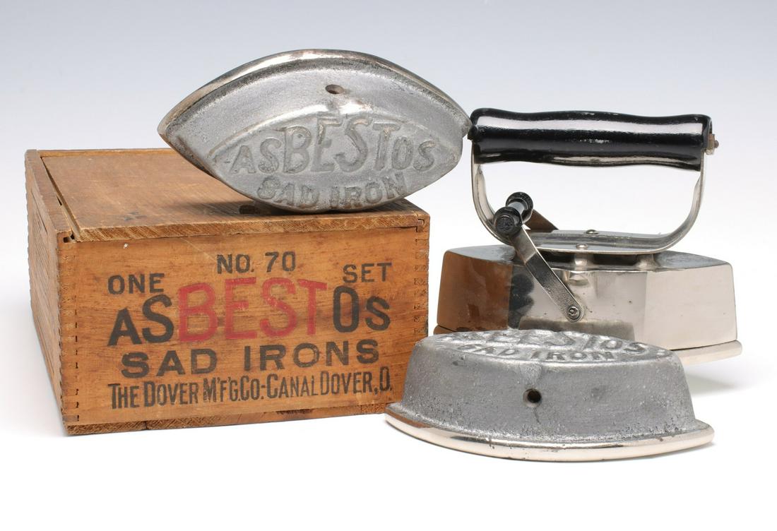 DOVER MFG. CO. ASBESTOS SAD IRON W/CRATE, CA 1900 (1 of 14)