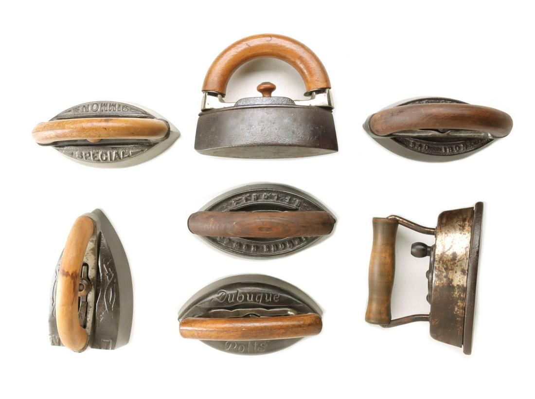 SEVEN ANTIQUE SAD IRONS WITH REMOVABLE HANDLES (1 of 14)