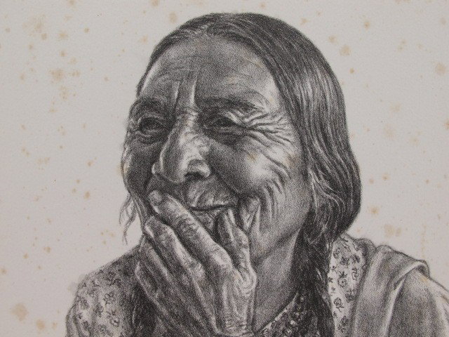 CHARLES BANKS WILSON PENCIL SIGNED LITHOGRAPH: Titled "Pretty Woming" lower left, pencil signed and dated 1991 lower right. An edition of 120. 6 x 7.5 inch image field, 10 x 13 inch sheet size. Corner pocket mounted in frame. Charles Banks Wilson 