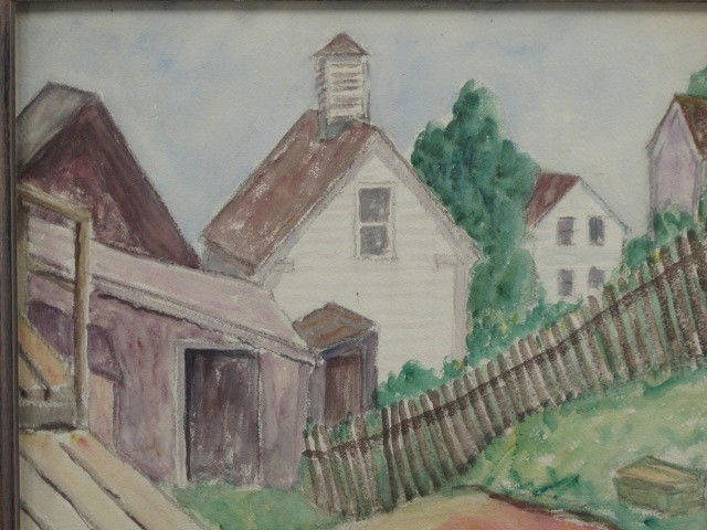 ABRAHAM WALKOWITZ WATERCOLOR 1915: Abraham Walkowitz (1878-1965), watercolor of church, houses and path. Signed 'A. Walkowitz, 1915' to lower right corner. Titled 'Maine Church' written on frame reverse and on an old collection invento