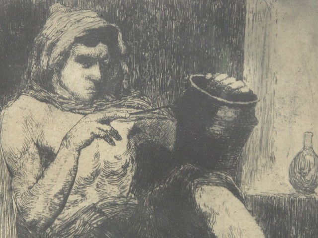 ABRAHAM WALKOWITZ PENCIL SIGNED ETCHING: Abraham Walkowitz (1878-1965), pencil signed 'A. Walkowitz' to lower right corner. Matted, 12 x 9 inch image field, 22 x 17 inch frame.