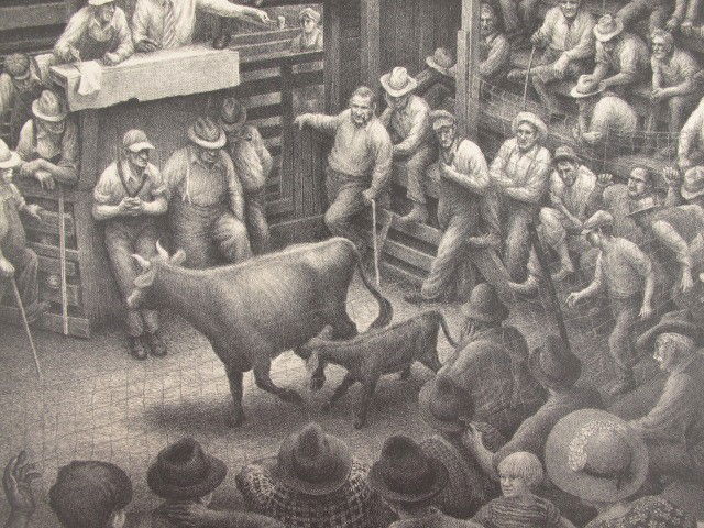 JACKSON LEE NESBITT PENCIL SIGNED LITHOGRAPH: Titled "Auction Barn" in lower left corner, edition 42/250, blindstamped, pencil signed 'Jackson Lee Nesbitt '89' to lower right corner. 12.5 x 17 inch image field, 15 x 19.5 inch sheet size.