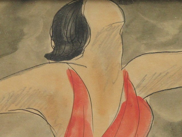 ABRAHAM WALKOWITZ (1878-1965) MIXED MEDIA: Abraham Walkowitz (1878-1965), mixed media on paper; depicts a dancer. Signed 'To Sue and Manuel (Haldeman-Julius), A. Walkowitz' to lower center. Attributed title 'Isadora Duncan' hand written on the