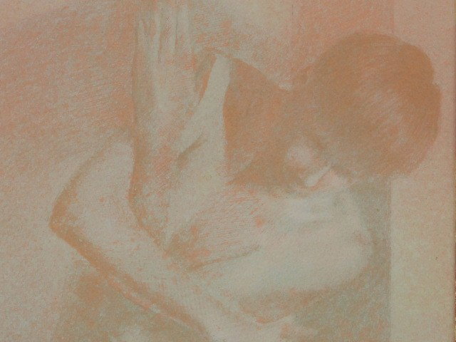 JEFF MORIN COPPERPOINT 'ALABASTER': Copperpoint with egg tempera highlights, 12-1/2 x 6-1/2 inch image field, gold leaf mat, 9 x 16 inches coppertone metal frame, signed Jeffrey W. Morin. Morin was asistant professor at Bethany College 