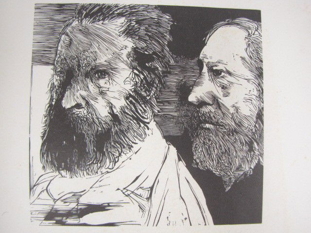 THREE LEONARD BASKIN PENCIL SIGNED LITHOS: One titled 'Tiger and Lamb,' pencil signed lower right, 2-1/2 x 4-1/4 inch image field, 11-1/2 x 12 inch shrinkwrapped mat. Second is untitled, pencil signed lower right, unknown marking lower left of