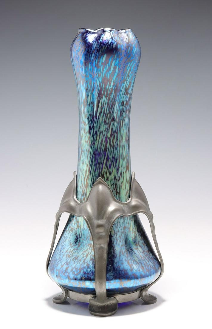 A LOETZ PAPILLON LINE ART GLASS VASE IN PEWTER MOUNT (1 of 14)