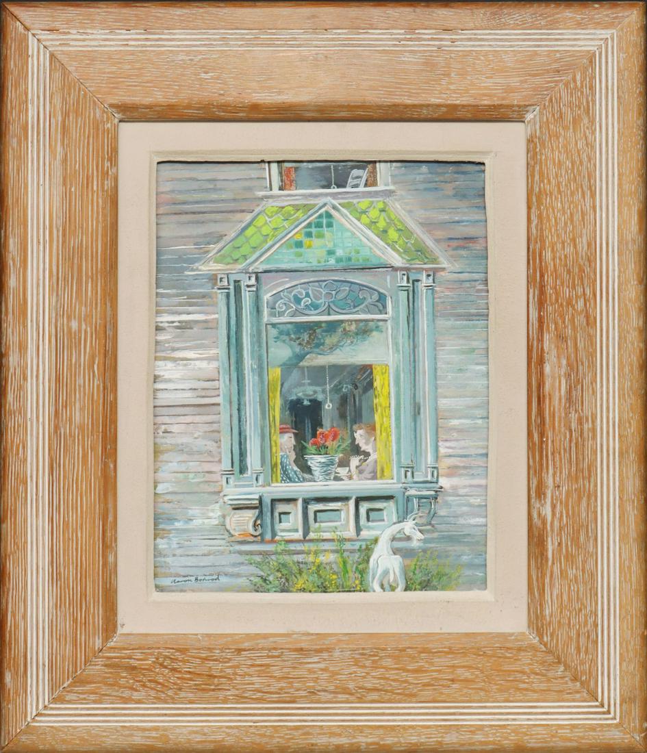 AARON BOHROD (1907-1992) CASEIN ON PAPER: Aaron Bohrod (1907-1992) Conversation Circa 1940 The casein painting on thick paper is signed lower left and bears a title verso. Sight size 10.5 x 8, frame measures 18.5 x 15.75 inches. Provenance: T