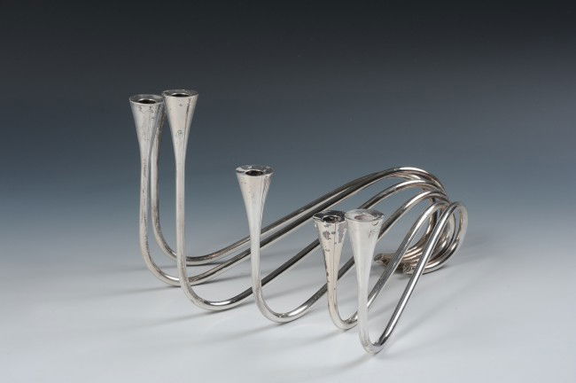 A. MICHELSEN DANISH STERLING CANDELABRA: Six light candelabra signed and hallmarked, sterling silver, 32 oz., 6.5" high and approximately 10"x10".