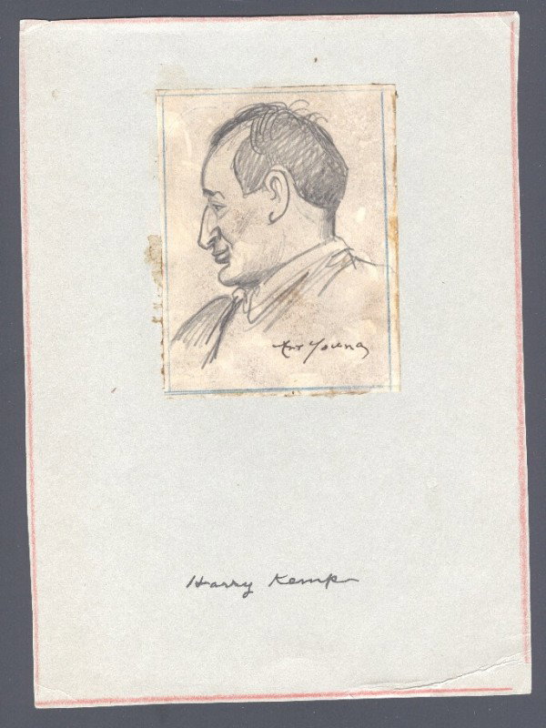 KEMP, HARRY (1883-1960) ART YOUNG PENCIL SKETCH OF : Signed portrait of Kemp who was known as 'The Tramp Poet' and the 'Greenwich Village Byron'. There is some minor discoloration to one of the letters.
