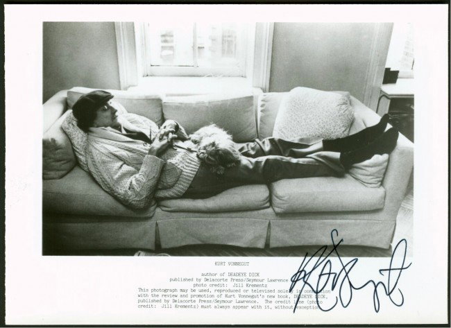 VONNEGUT, KURT (1922-2007) SIGNED PHOTOGRAPH: Signed photograph with full, although barely legible, signature.