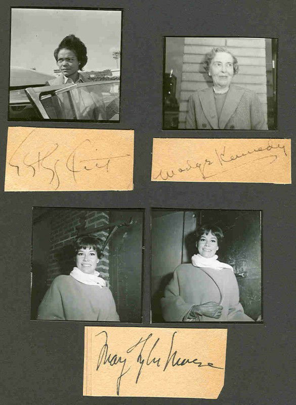 FIVE HOLLYWOOD STAR AUTOGRAPHS, KITT, MOORE, KENNE: Includes cut autograph and two snapshots of Mary Tyler Moore; cut autograph and snapshot of Madge Kennedy; cut autograph and snapshot of Eartha Kitt; cut autograph and snapshot of Ruby Keeler; cut aut