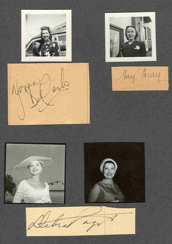 FIVE HOLLYWOOD STAR AUTOGRAPHS, FAY WRAY, PALMER, : Includes cut autograph and snapshot of Yvonne DeCarlo; cut autograph and six snapshots of Jeanne Crain; cut autograph and four snapshots of Lilli Palmer; cut autograph and two snapshots of Debra Paget
