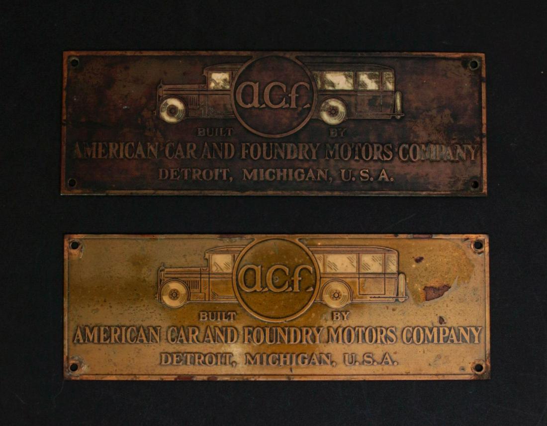 AMERICAN CAR AND FOUNDRY MOTOR COACH BUILDER PLATES (1 of 2)