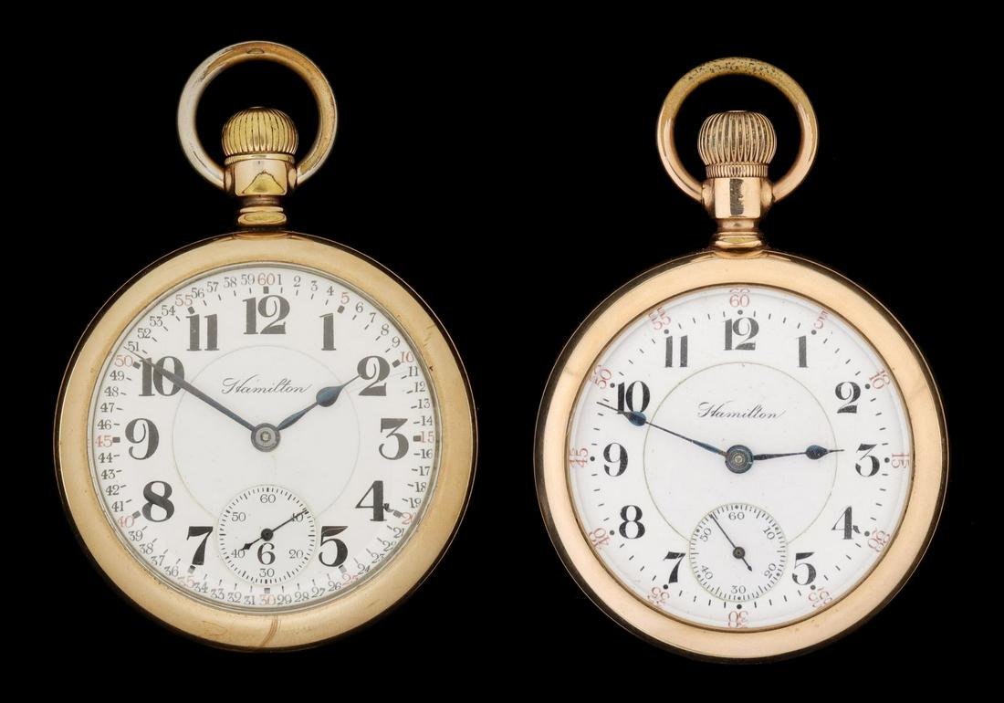 TWO HAMILTON MODEL 940 RR GRADE POCKET WATCHES (1 of 19)
