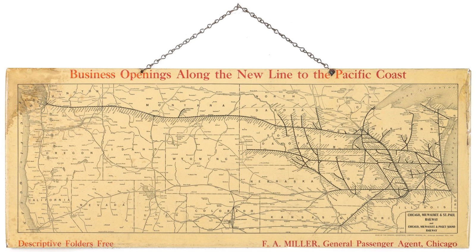 CELLULOID MAP FOR THE C. M.&ST. PAUL RY DATED 1900 (1 of 10)