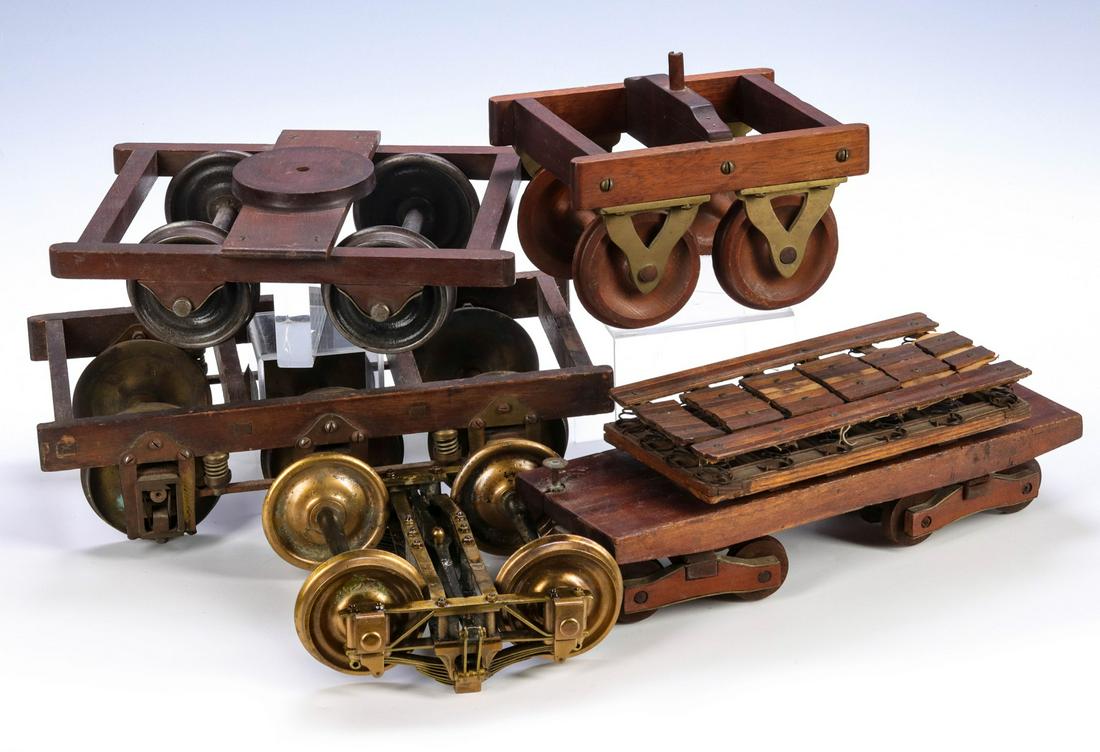 WALNUT AND BRASS 19TH C. RAIL CAR TRUCK MODELS (1 of 10)