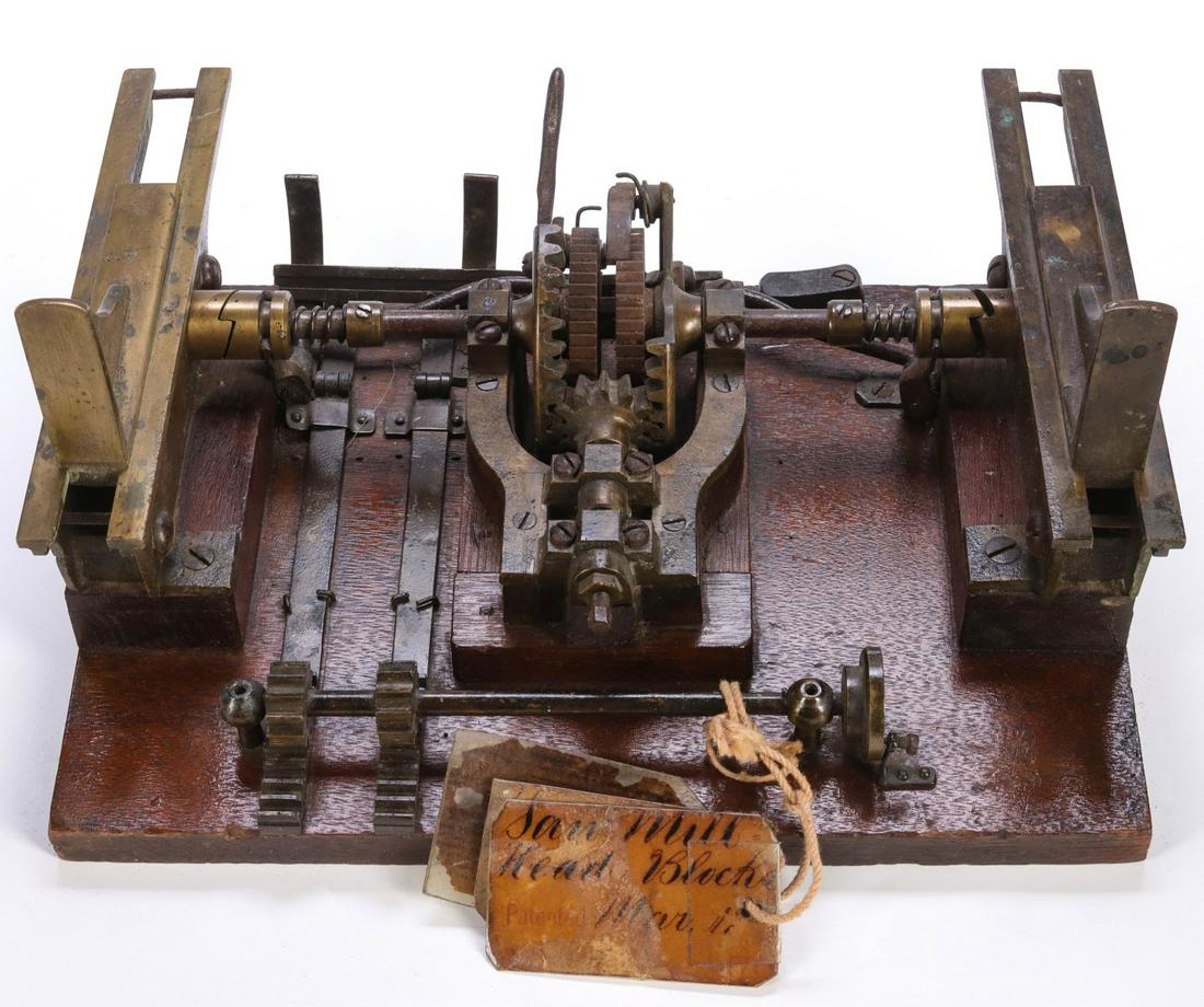 A BRASS AND WALNUT PATENT MODEL OF SAW MILL HEAD (1 of 12)