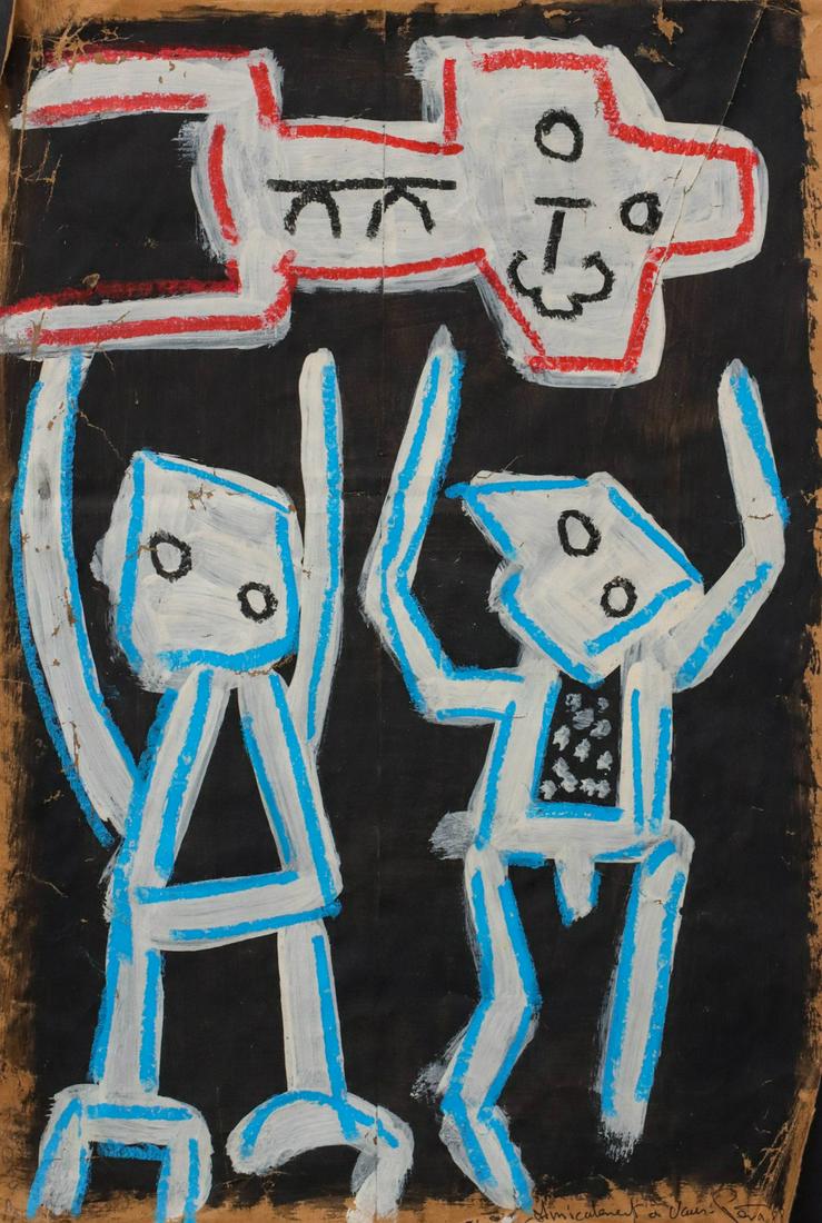 AN UNIDENTIFIED NEO-EXPRESSIONIST PAINTING ON PAPER (1 of 10)