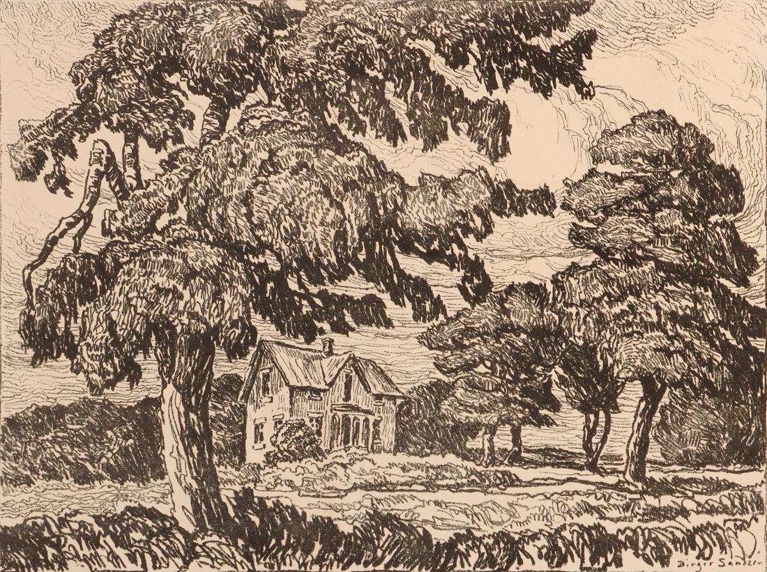 BIRGER SANDZEN (1871-1954) PENCIL SIGNED LITHO: Birger Sandzen (Kansas, 1871-1954) Olof Olson's Homestead 1922 The lithograph published in an edition of only 50 prints is signed by the artist in pencil below the image lower left and is titled lower