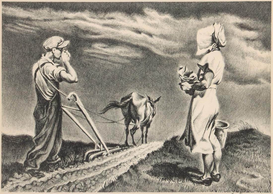 GEORGES SCHREIBER (1904-1977) PENCIL SIGNED LITHOGRAPH: Georges L. Schreiber (1904-1977) Noon 1942 The lithograph published by Associated American Artists is signed by the artist in pencil below the image lower right. An original AAA label present verso pr