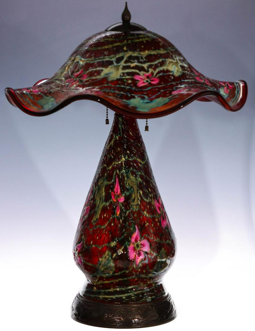 A CHARLES LOTTON MULTI FLORA ART GLASS TABLE LAMP (1 of 16)