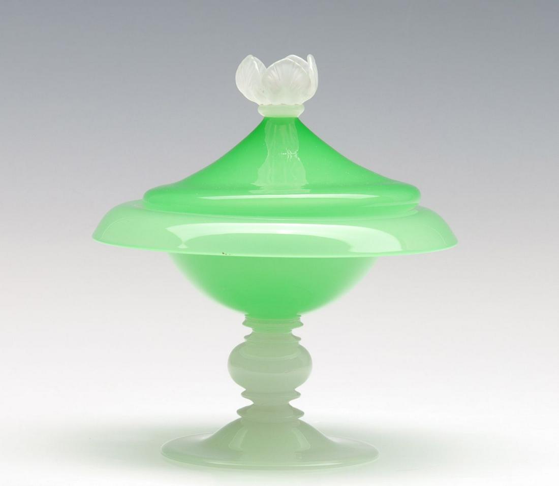STEUBEN JADE GREEN AND ALABASTER COVERED DISH #3348 (1 of 8)