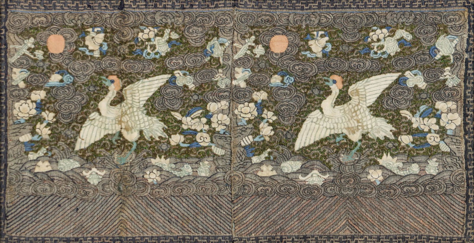 TWO QING DYNASTY KESI SILK CIVIL RANK BADGES (1 of 8)