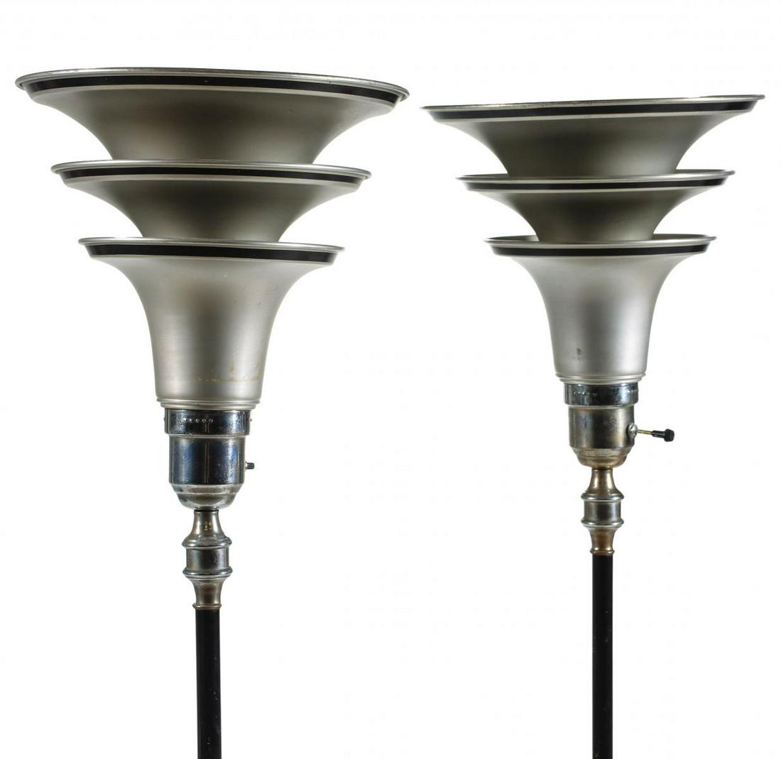 A PAIR ART DECO SPUN ALUMINUM TORCHIERE LAMPS (1 of 9)