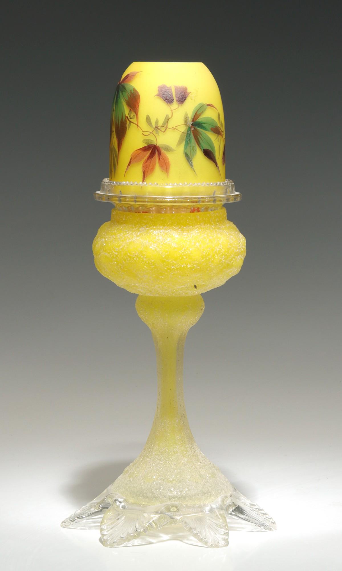 AN UNUSUAL BOHEMIAN ART GLASS FAIRY LAMP ON STAND (1 of 14)