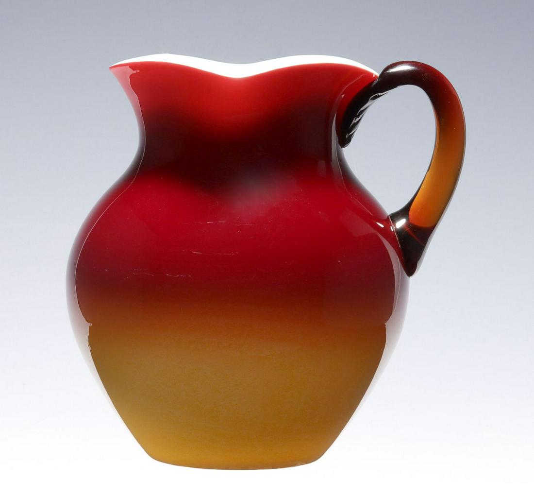 A WHEELING PEACHBLOW PITCHER WITH AMBER HANDLE (1 of 9)