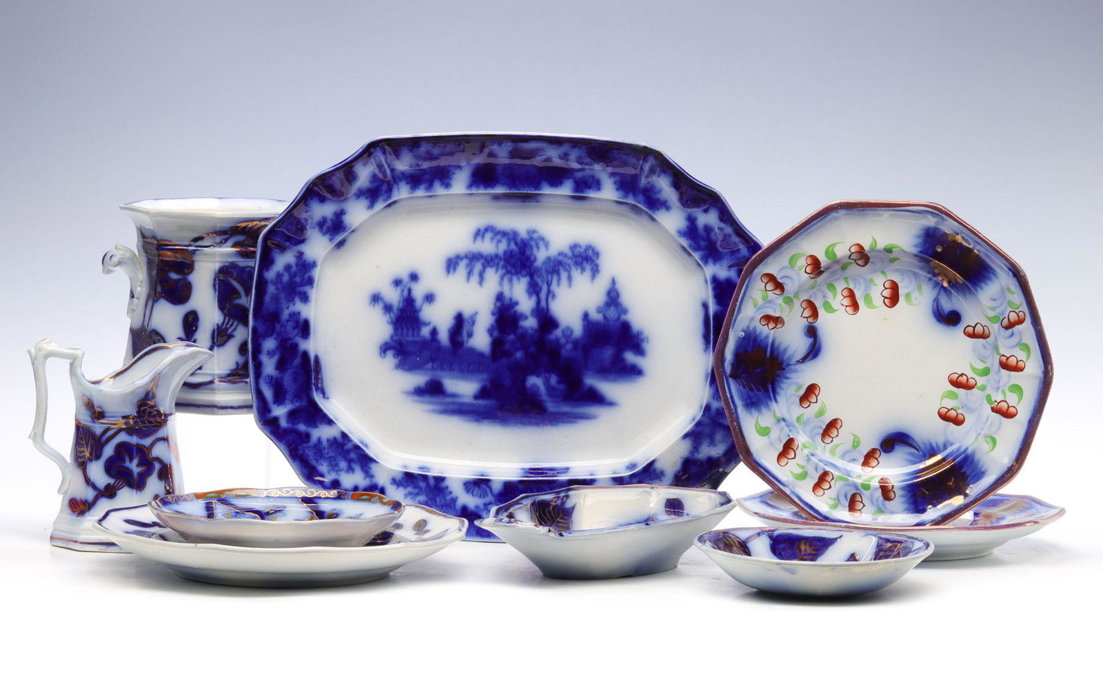 A COLLECTION OF GAUDY WELSH AND OTHER FLOW BLUE (1 of 20)