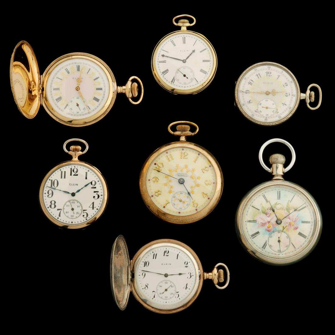 A COLLECTION OF 7 ANTIQUE AMERICAN POCKET WATCHES (1 of 18)